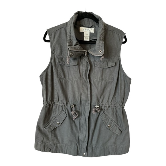 Sebby Jackets & Blazers - SEBBY BLUE GRAY UTILITY VEST DRAWSTRING WAIST ZIP UP BUTTON POCKETS SIZE XL